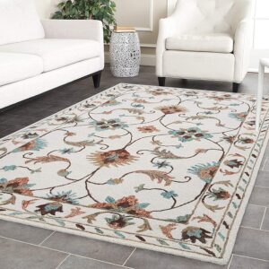 handmade woollen rug loop pile floral hand tufted carpet for living room bedroom drawing room hall and floor (copy)