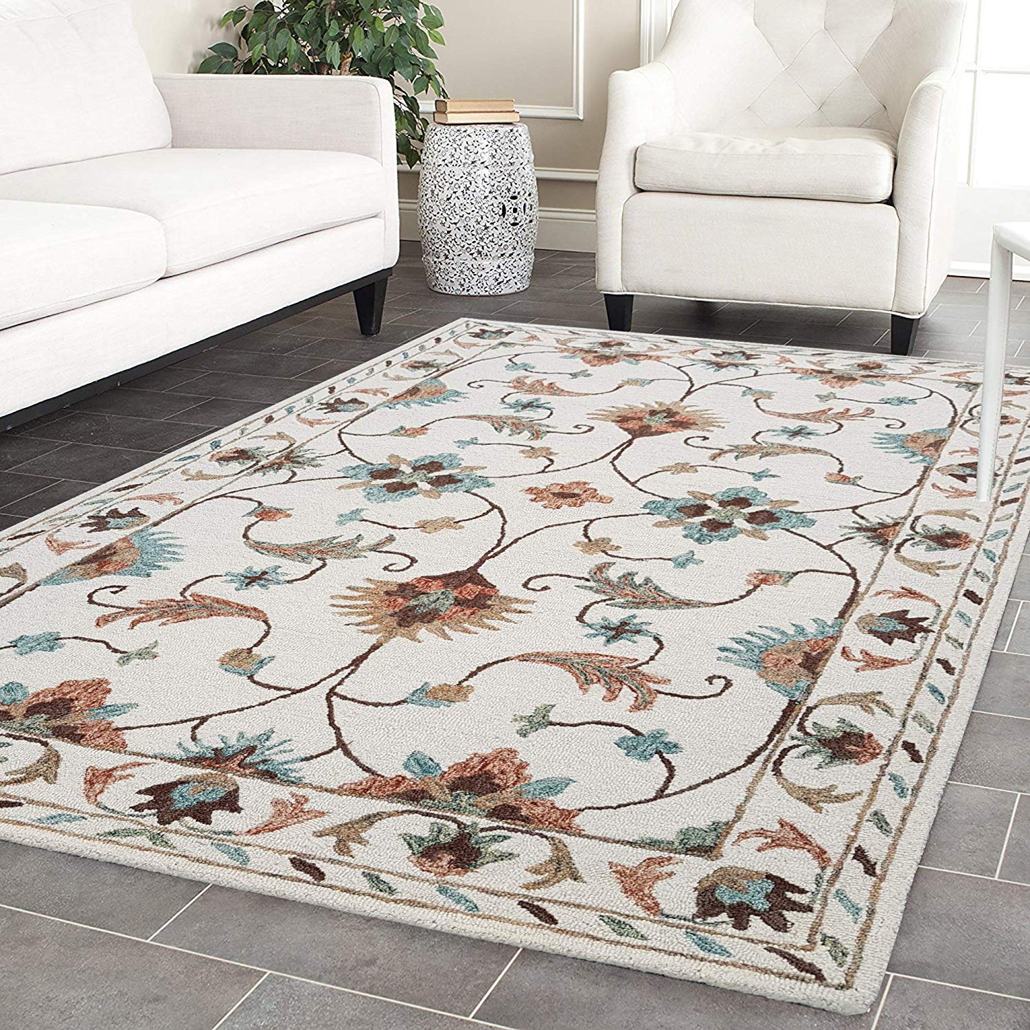handmade woollen rug loop pile floral hand tufted carpet for living room bedroom drawing room hall and floor (copy)