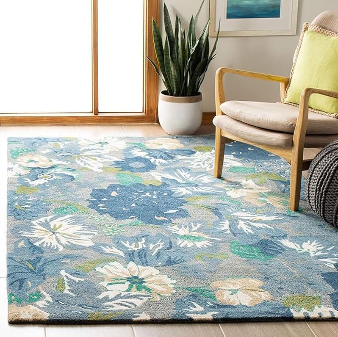 handmade woollen rug loop pile floral hand tufted carpet for living room bedroom drawing room hall and floor (copy)