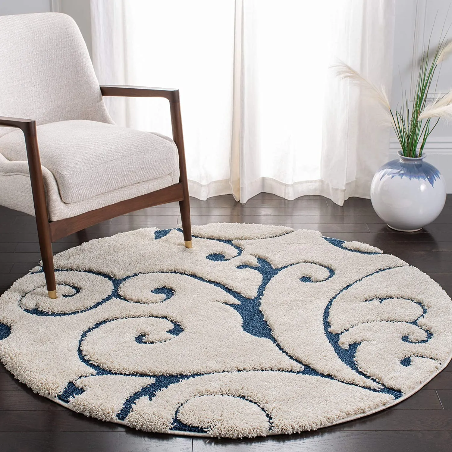 shaggy round carpet – soft fluffy anti skid washable plush rug, thick modern decorative floor mat for bedroom, living room & kids room