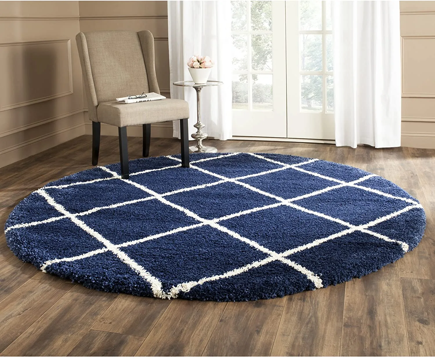 shaggy round carpet – soft fluffy anti skid washable plush rug, thick modern decorative floor mat for bedroom, living room & kids room