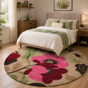 Home cozy soft wool matarial non slip classical look handmadetufted woolen thick round carpet for bedroom hall carpet for home decor aesthetic rugs with 20 mm pile thikness (copy)