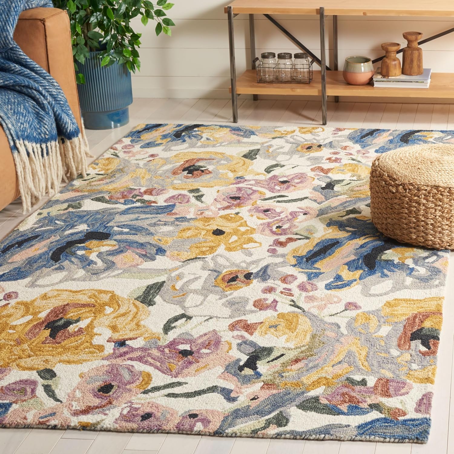 handmade woollen rug loop pile floral hand tufted carpet for living room bedroom drawing room hall and floor (copy)
