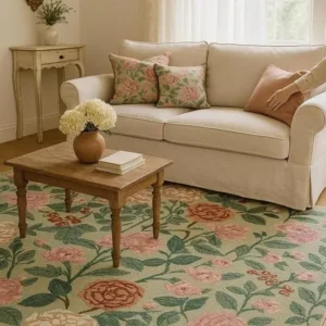 handmade woollen rug loop pile floral hand tufted carpet for living room bedroom drawing room hall and floor (copy)