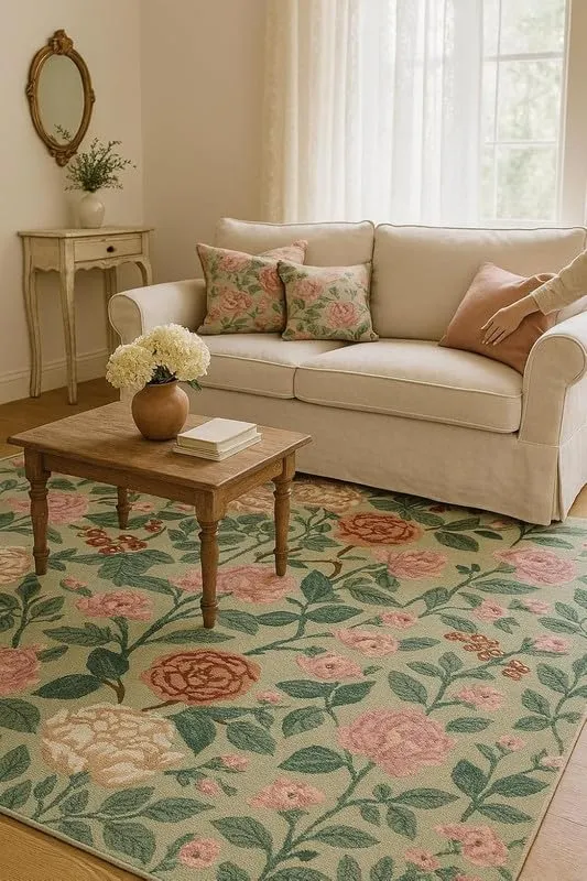 handmade woollen rug loop pile floral hand tufted carpet for living room bedroom drawing room hall and floor (copy)