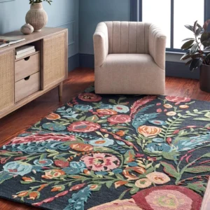 handmade woollen rug loop pile floral hand tufted carpet for living room bedroom drawing room hall and floor (copy)