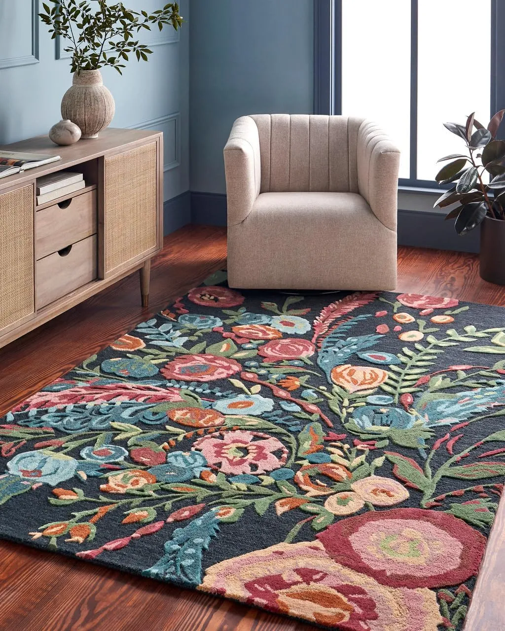 handmade woollen rug loop pile floral hand tufted carpet for living room bedroom drawing room hall and floor (copy)