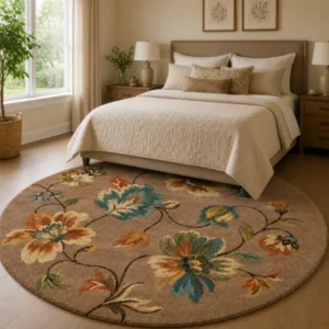 Home cozy soft wool matarial non slip classical look handmadetufted woolen thick round carpet for bedroom hall carpet for home decor aesthetic rugs with 20 mm pile thikness (copy)