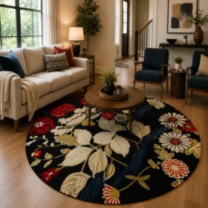 cozy soft wool matarial non slip classical look handmadetufted woolen thick round carpet for bedroom hall carpet for home decor aesthetic rugs with 20 mm pile thikness