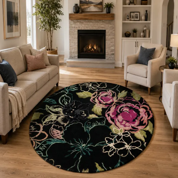 cozy soft wool matarial non slip classical look handmadetufted woolen thick round carpet for bedroom hall carpet for home decor aesthetic rugs with 20 mm pile thikness (copy)